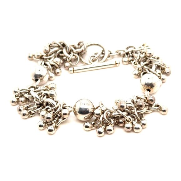 925 Silver Beaded Toggle Bracelet - Picture 1 of 6